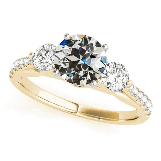 Runder alter Bergmann Echt Diamantring 3 Steinstil 5 Karat 14K Gold