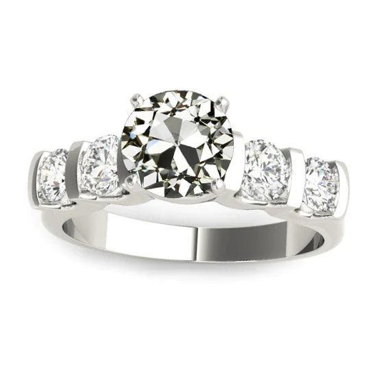 Runder alter Bergmann Echt Diamantring 5 Stein-Zinken-Steg-Satz 5 Karat