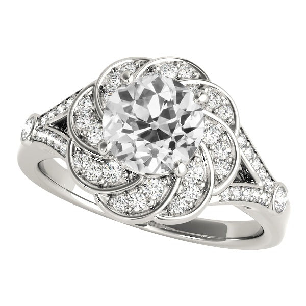 Runder alter Bergmann Echt Diamantring im Blumenstil 4.50 Karat geteilter Schaft