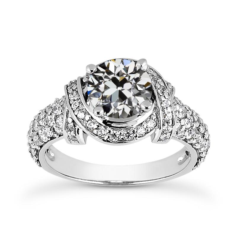 Runder alter Bergmann Echt Diamantring mehrreihig Akzente Verdrehter Schaft 5 Karat