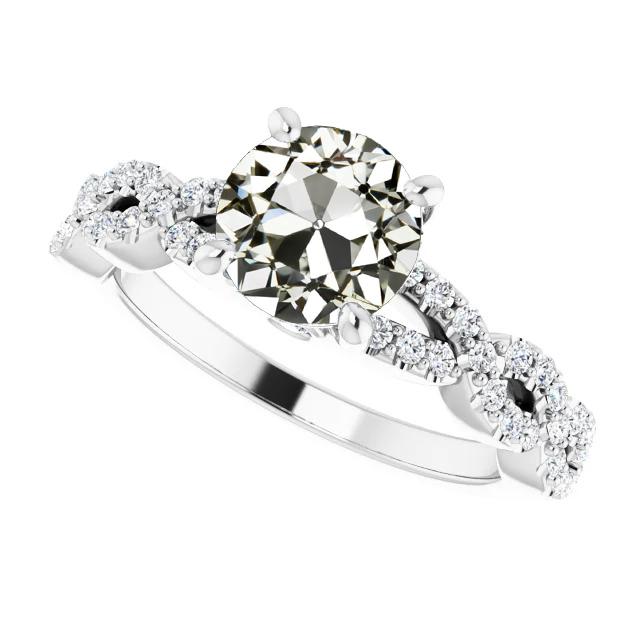 Runder alter Bergmann Natürliche Diamant Ehering Verdrehter Schaft 14K Gold 5 Karat