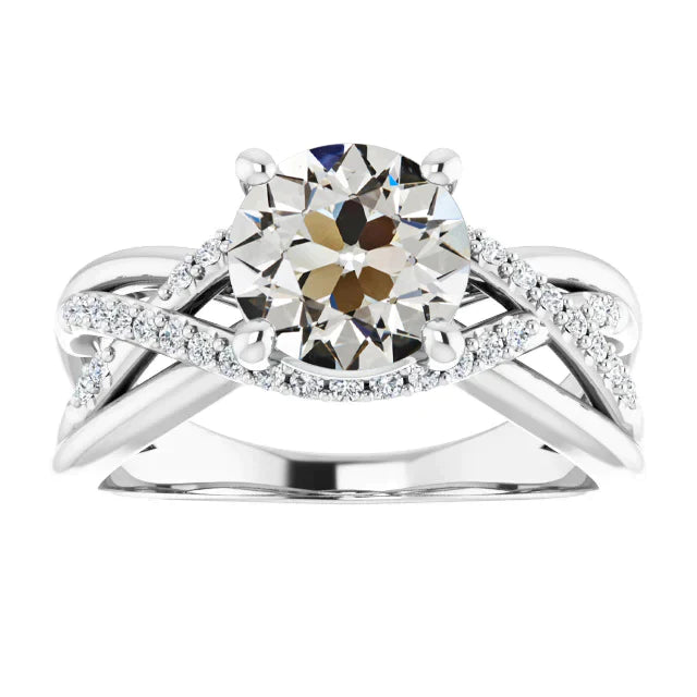 Runder alter Bergmann Natürliche Diamantring Verdrehte Unendlichkeit Stil 3.90 Karat