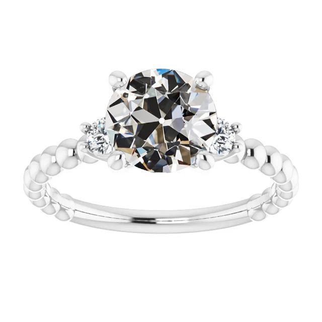 Runder alter Minenschliff Echt Diamant 3 Stein Ring Perlenstil 3.50 Karat