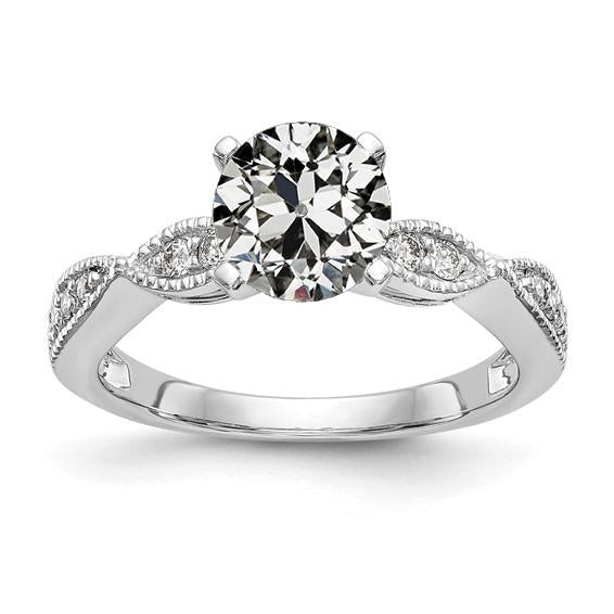 Runder alter Minenschliff Echt Diamant Ehering 2.75 Karat Milgrain Shank