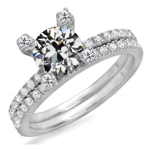 Runder alter Minenschliff Echt Diamant-Verlobungsring Set 5 Karat Schmuck