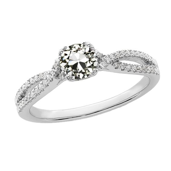 Runder alter Minenschliff Echt Diamant-Verlobungsring mit geteiltem Schaft 3 Karat
