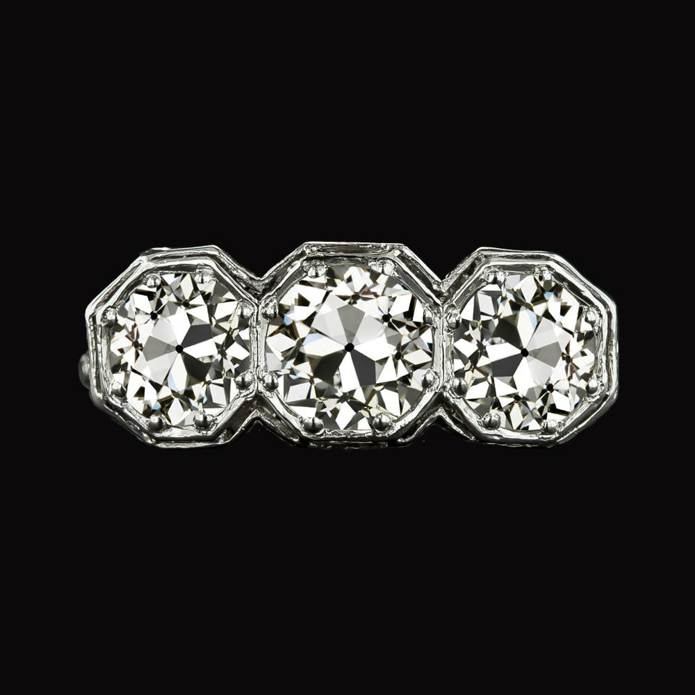 Runder alter Minenschliff Echt Diamantring 3 Stein Goldschmuck 6 Karat