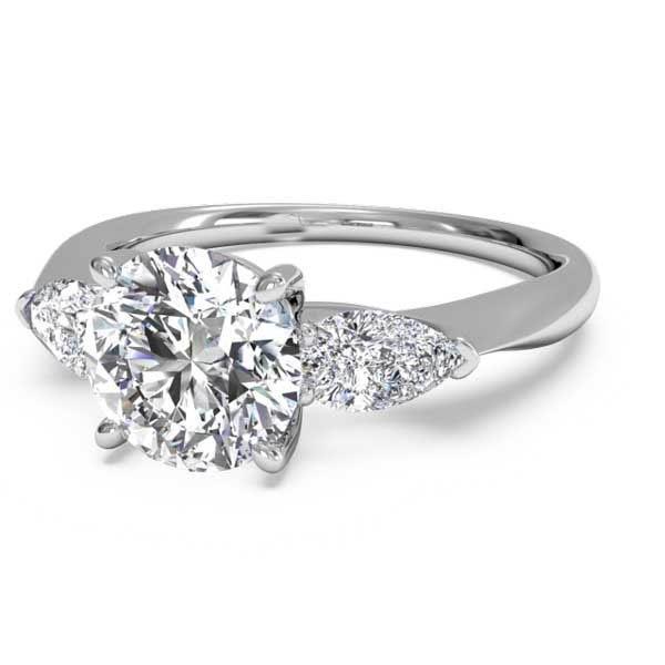 Runder und Birnen-Echt Diamant-Drei-Steine-Ring 1,30 Karat Weißgold 14K