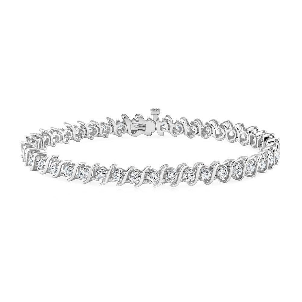 Rundes Echt Aus der Erde Abgebauter Natürlicher Diamant Tennisarmband S Link Style 6.30 Kt Weißgold 14K