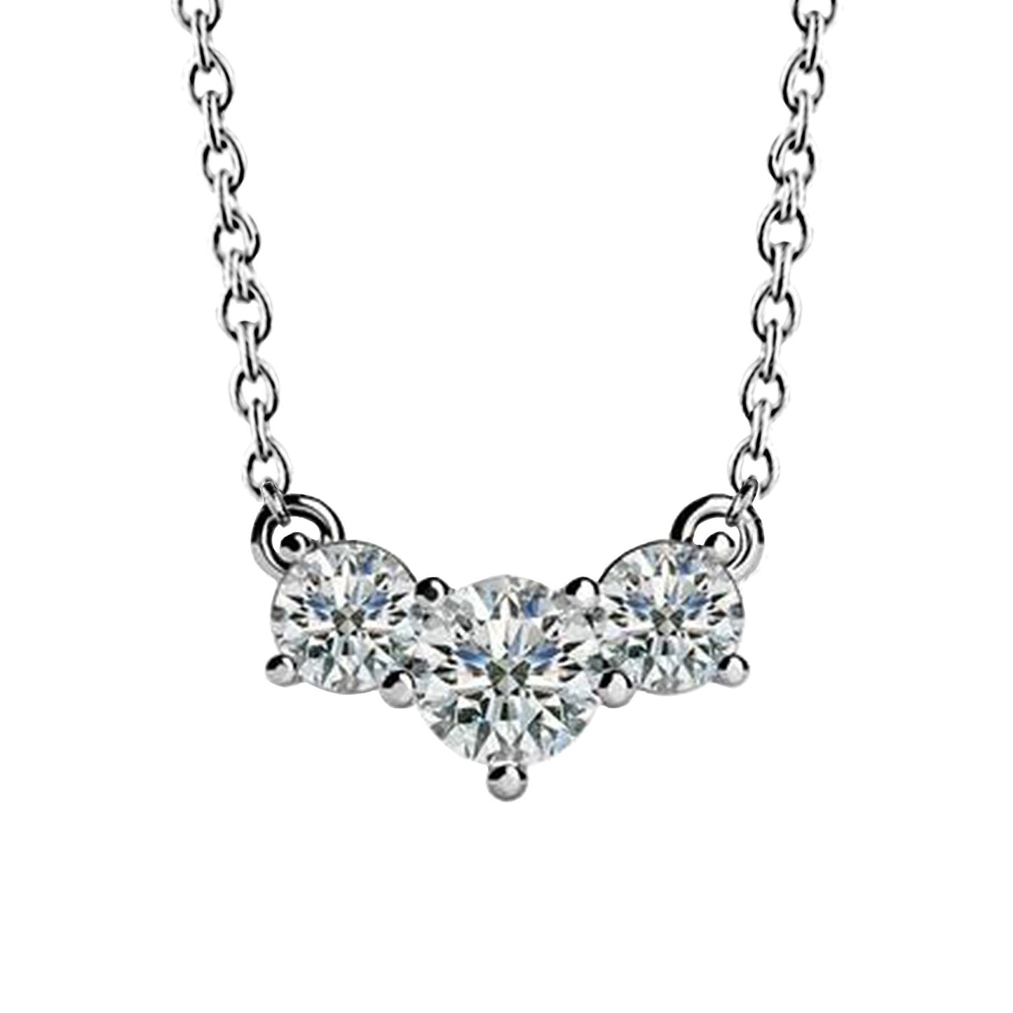 Rundschliff 4.00 Karat Echt Aus der Erde Abgebauter Natürlicher DiamantenHalskette mit drei Steinen mit horizontalem Anhänger