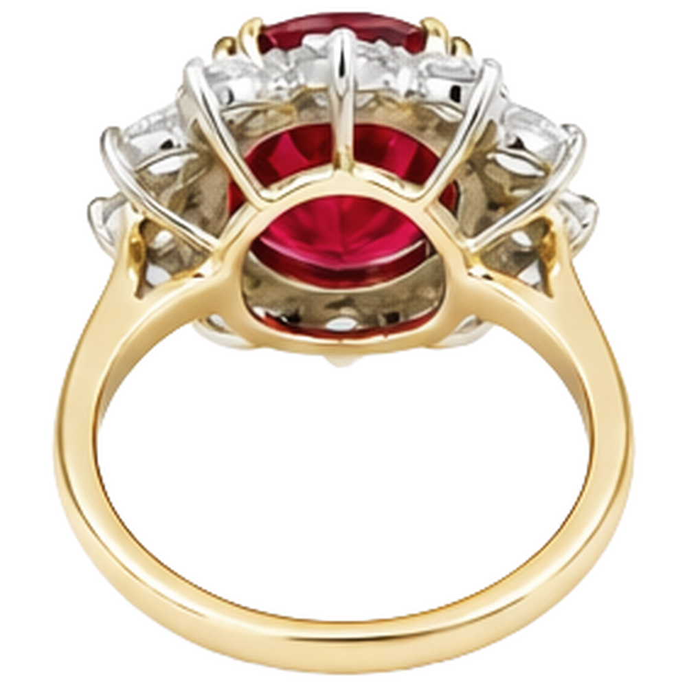 Rundschliff 4,50 ct Rubin und Aus der Erde Abgebauter Natürlicher Diamanten Ring Krappenset Gold Gelb 14K