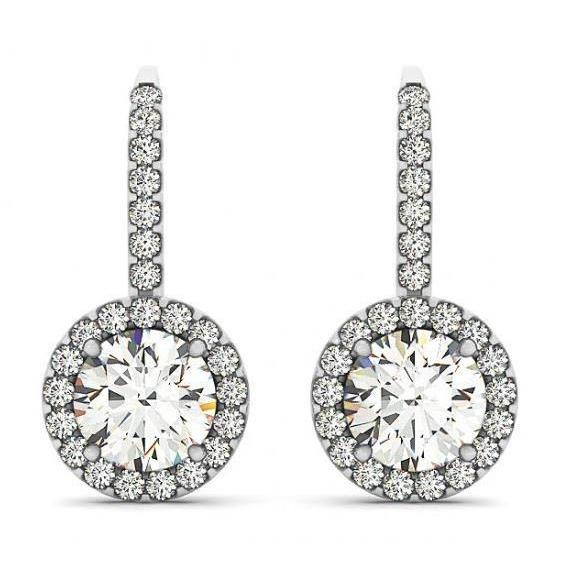 Rundschliff-Echt-Diamant-Halo-Ohrringe 2 Ct