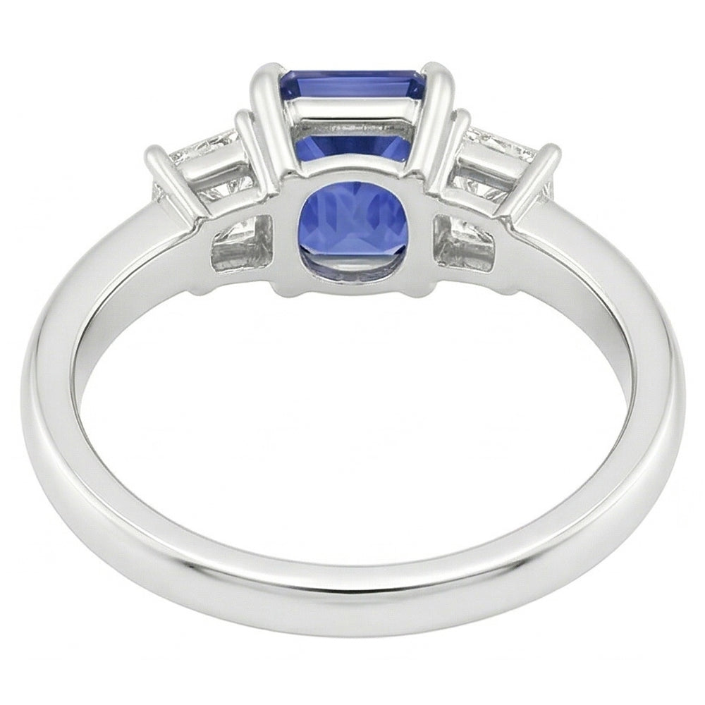 Saphir-Edelstein-Schmuck 3-Stein-Trapez-Natürlicher Diamant ( nicht im Labor gezüchtet )-Ring 2,50 Karat