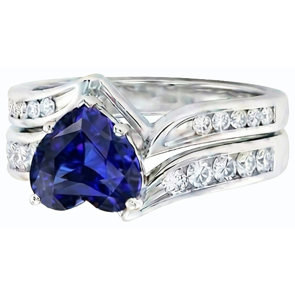 Saphir-Ehering-Set mit Herzschliff und Natürlicher Diamant ( nicht im Labor gezüchtet )en mit Kanalbesatz 3,50 Karat