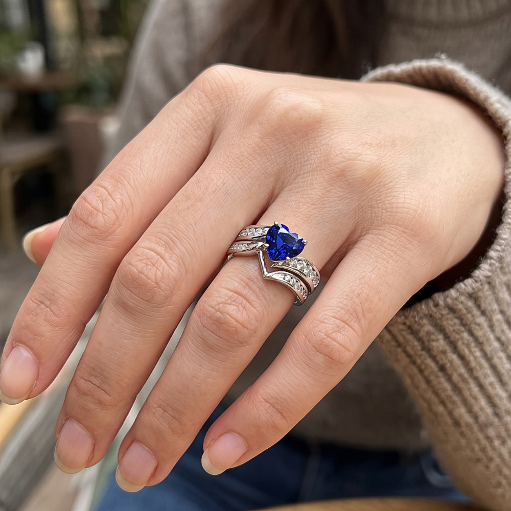 Saphir-Ehering-Set mit Herzschliff und Natürlicher Diamant ( nicht im Labor gezüchtet )en mit Kanalbesatz 3,50 Karat