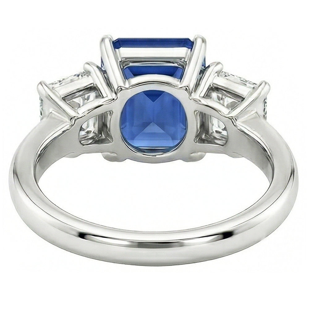 Saphir-Jubiläumsring Natürlicher Diamant ( nicht im Labor gezüchtet )en im Smaragdschliff 3 Steine 2.50 Karat