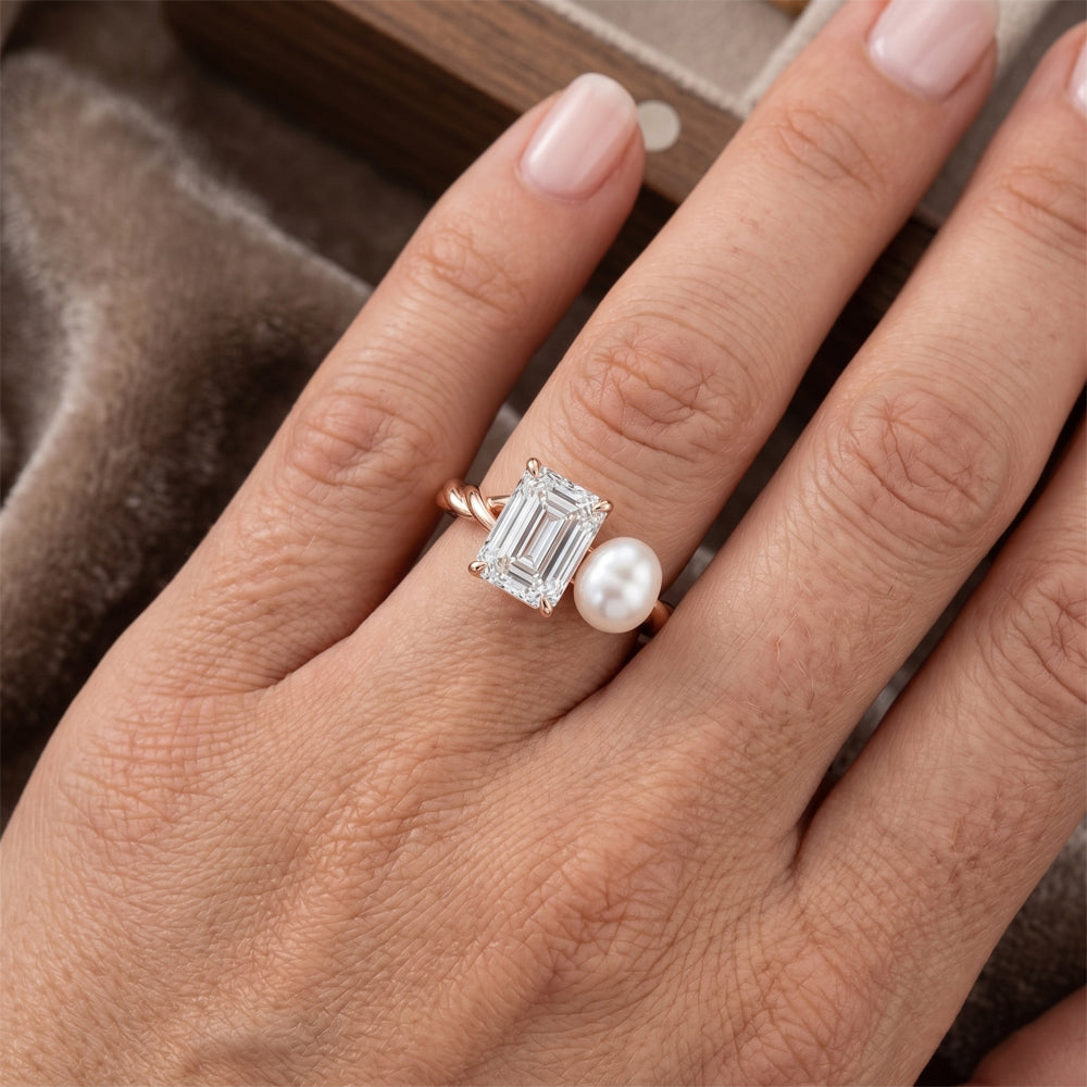 Schmuck-Ring 14K Roségold – Brillant Smaragd-Schliff 1,5 Karat