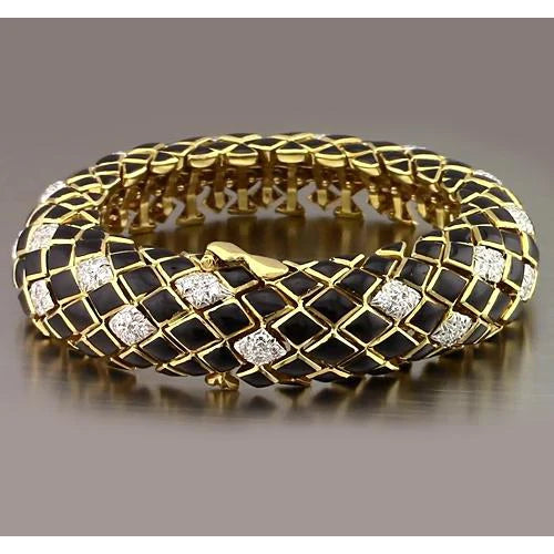 Schwarz Gelbgold Echt Diamant Herrenarmband 4,80 Karat Schmuck Neu