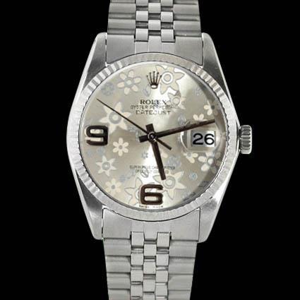 Sehr feine Herren-Damen-Rolex-Datejust-Uhr mit Blumenzifferblatt, Jubilee Edelstahl, SCHNELLES SET