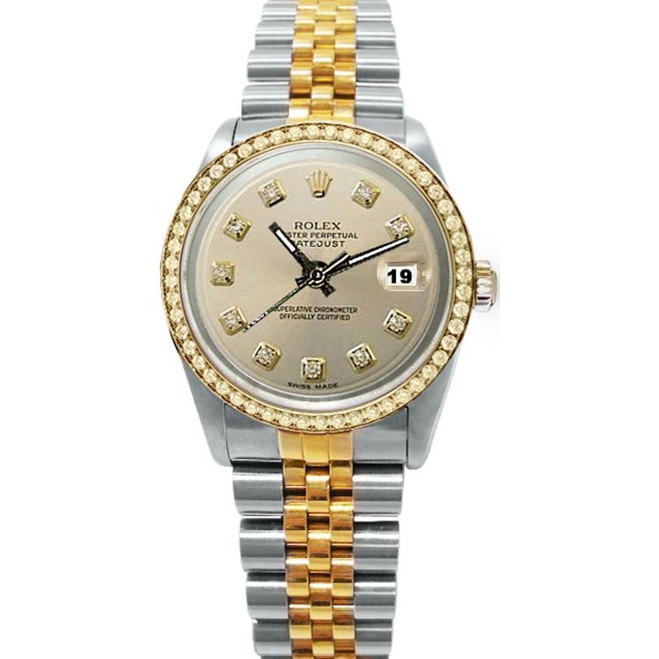Sehr feine Rolex Datejust-Uhr mit zweifarbiger silberner Diamant-Zifferblattlünette