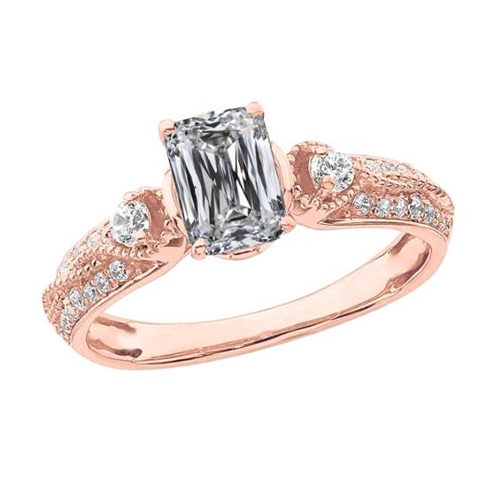 Smaragd Echt Diamant Verlobungsring Milgrain 4.20 Karat Roségold 14K