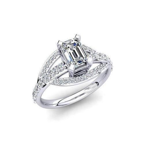 Smaragd & Echt Diamant-Verlobungsring im Rundschliff 2.50 Karat Weißgold 14K