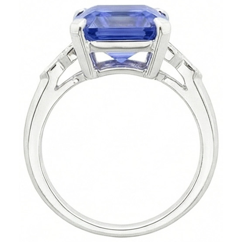 Smaragd-Edelstein-Saphir-Ring 6,50 Karat konische Baguette-Akzente