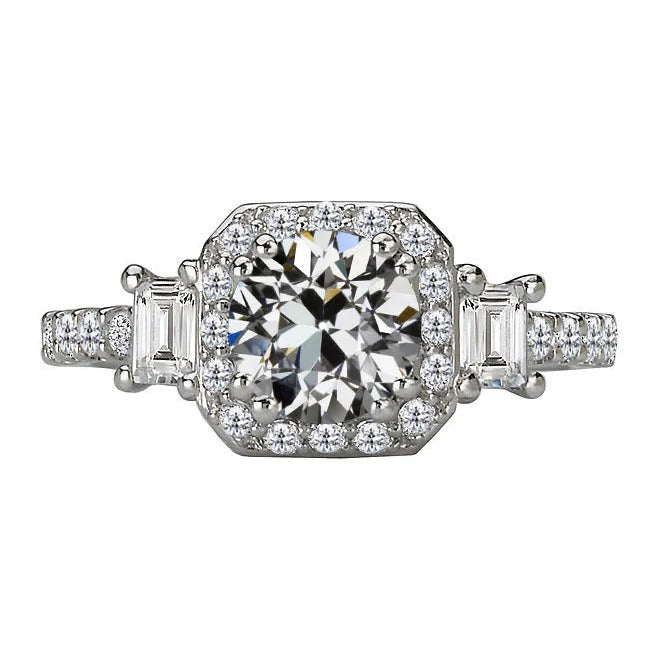 Smaragd & Rund Old Miner Echt Diamond Halo Ehering 6.50 Karat