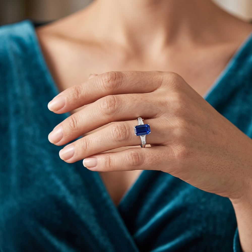 Smaragd Saphir Drei Stein Ring Kleine Baguette Natürlicher Diamant ( nicht im Labor gezüchtet )en 2,75 Karat