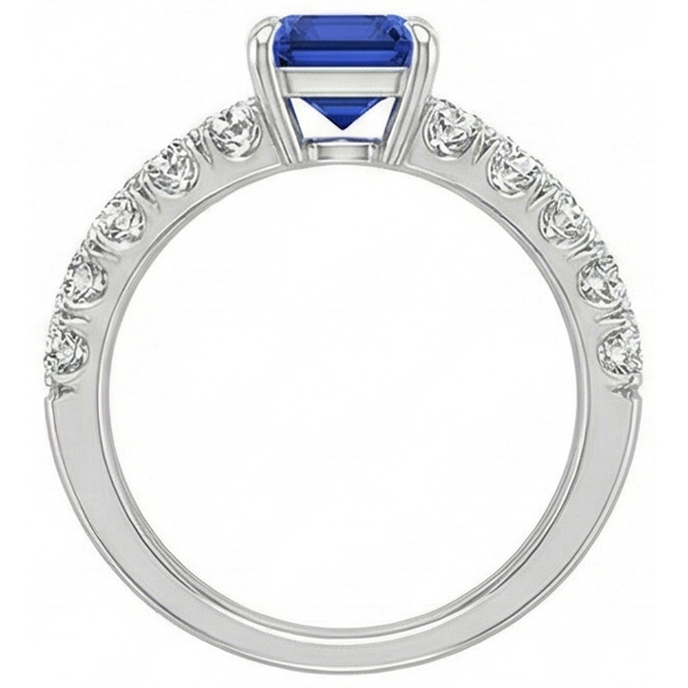 Smaragd Solitaire Akzente Ring Blauer Saphir & Aus der Erde Abgebauter Natürlicher Diamant 4,25 Karat