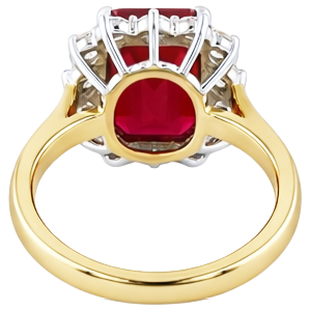Smaragdförmiger roter Rubin mit runden Aus der Erde Abgebauter Natürlicher Diamanten Ring 7,45 Karat Gold