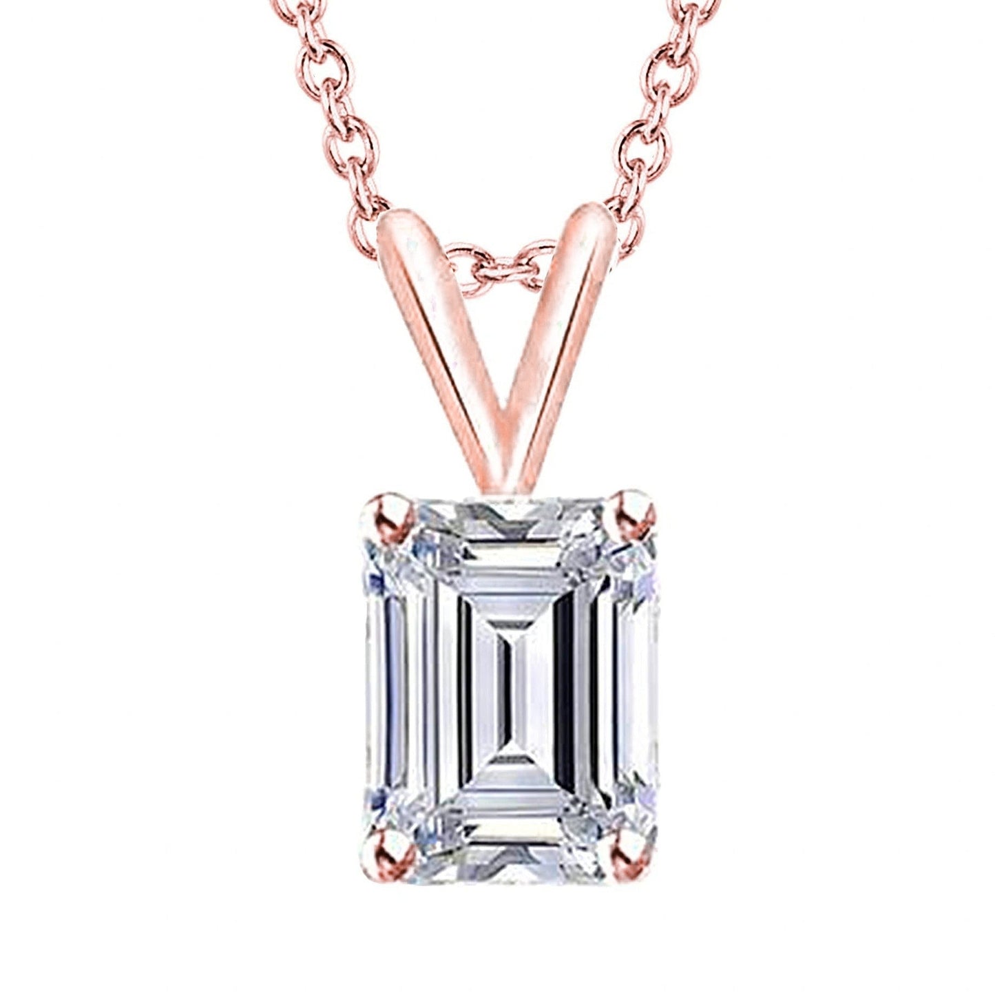 Smaragdschliff Solitär-Echt Aus der Erde Abgebauter Natürlicher Diamant-Anhänger-Halskette 1.50 ct. Roségold 14K