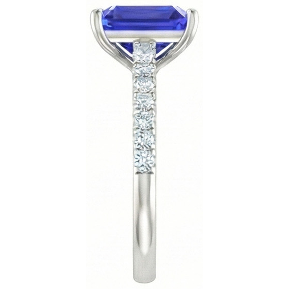 Smaragdschliff und Rundschliff 2.70 ct Ceylon Saphir Aus der Erde Abgebauter Natürlicher Diamanten Ring Gold