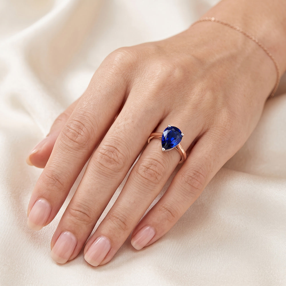 Solitaire Birne Sri Lanka Saphir Ring Zweifarbig 3 Karat
