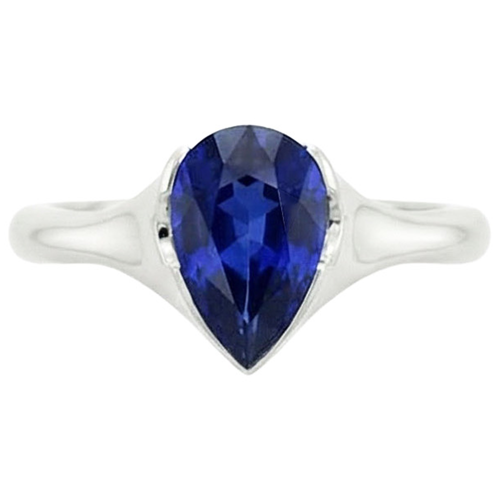 Solitaire Ceylon Saphir Jubiläumsring Lünette Set Birne 3 Karat