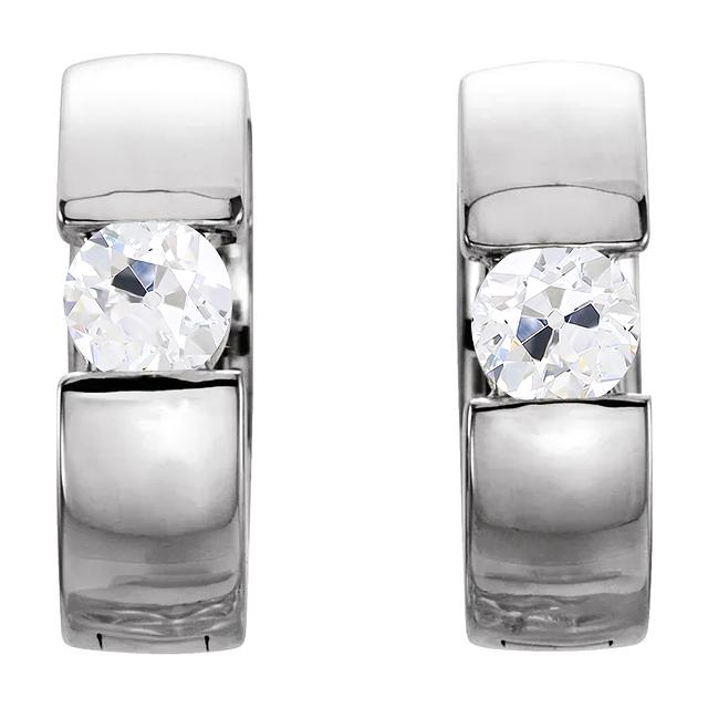 Solitaire Creolen mit Echt Diamanten alter Bergmann Bar Set 3 Karat