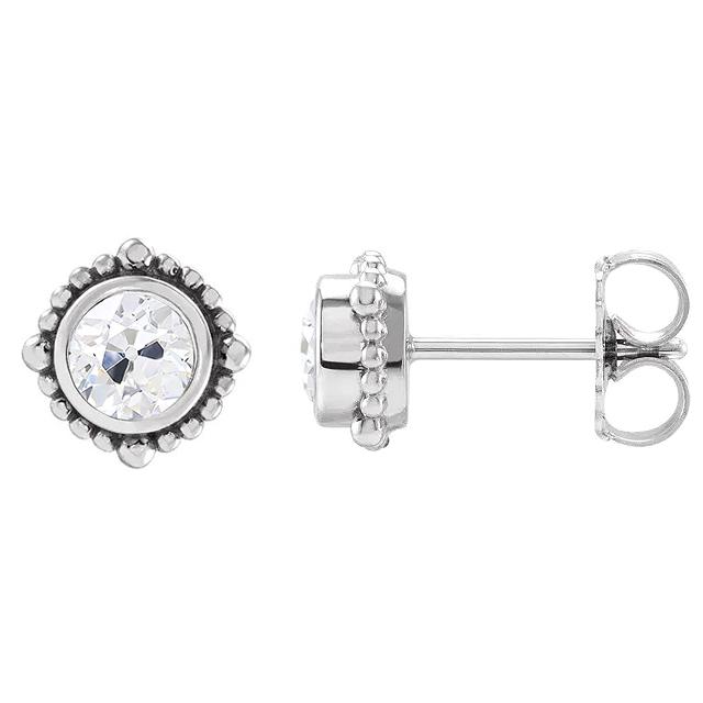 Solitaire Echt Diamant Ohrstecker Rund alter Bergmann 3 Karat Push Backs Lünette Set