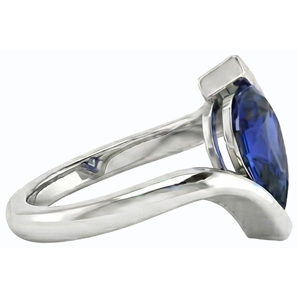 Solitaire Pear Deep Blue Saphir Ring 14K Gold Tension Style 2 Karat