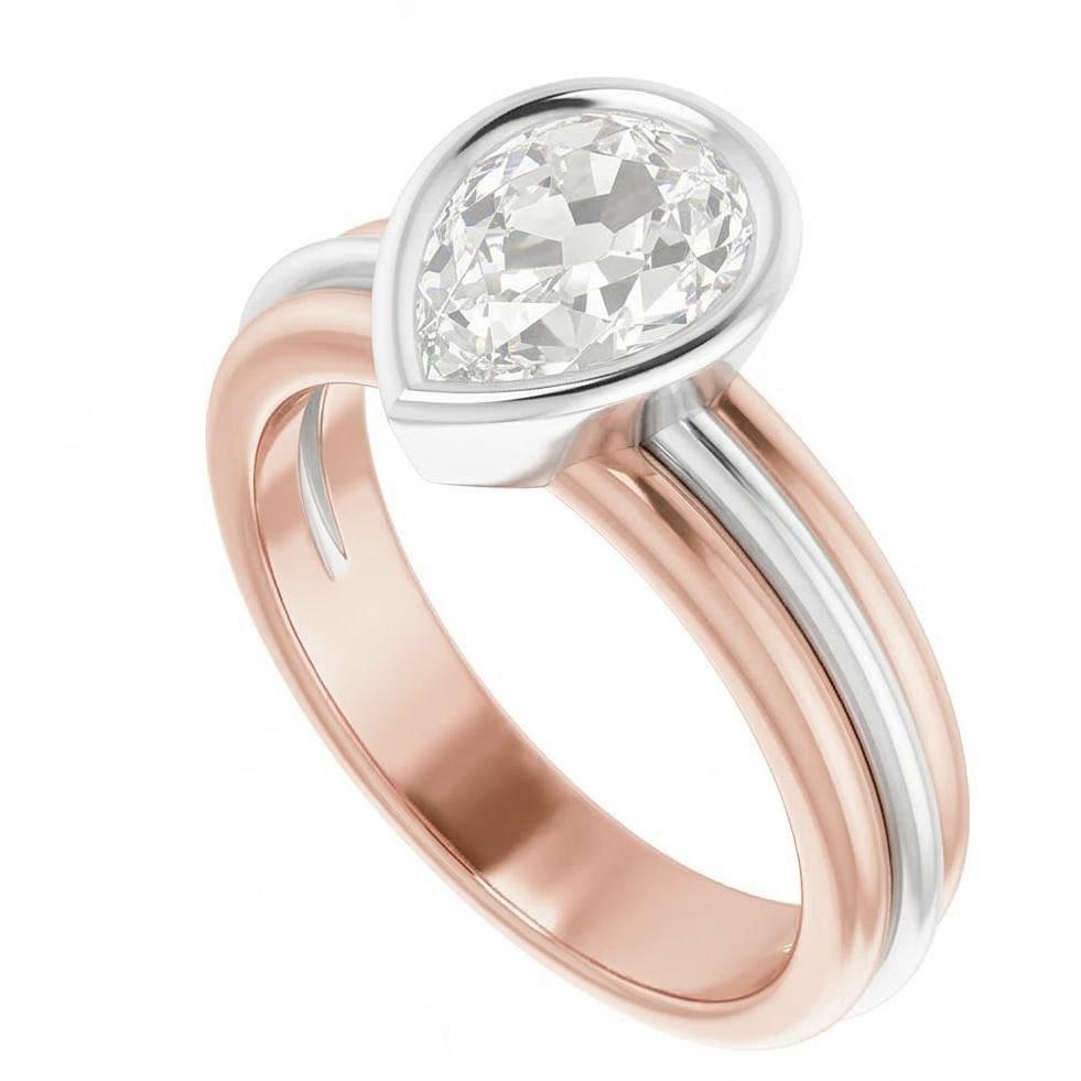 Solitaire Pear Old European Echt Natürlicher Diamant ( nicht im Labor gezüchtet ) Ring Lünette Set 2.20 Karat