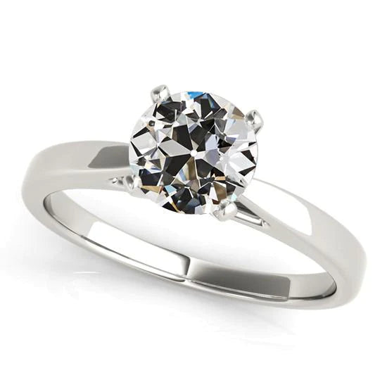Solitaire Runder alter Bergmann Natürlich Diamantring Zinke Konischer Schaft 2 Karat