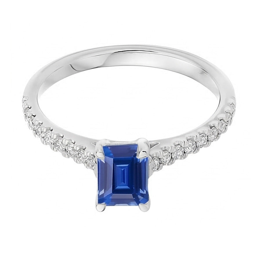 Solitär Blauer Edelstein Saphir mit Akzenten Ring 2,50 Karat Pave