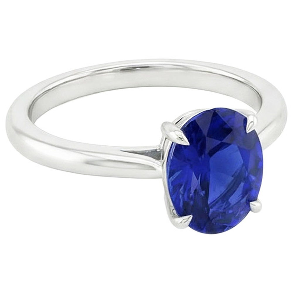 Solitär Blauer Saphirring Ovalschliff Krappenfassung 3 Karat