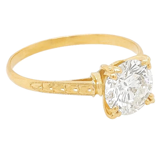 Solitär Echt Diamantring 2 Karat Milgrain Gelbgold Damenschmuck