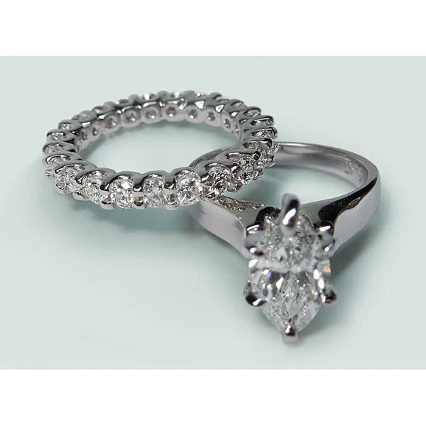 Solitär-Echt-Diamantring Weißgold 14K 2 Karat Marquise Cut