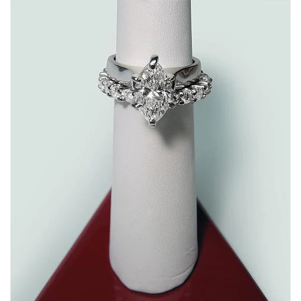 Solitär-Echt-Diamantring Weißgold 14K 2 Karat Marquise Cut
