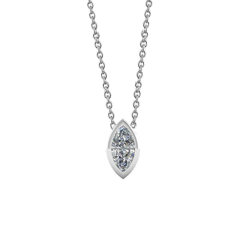 Solitär-Halskette mit Echt Aus der Erde Abgebauter Natürlicher Diamanten im Marquise-Schliff 1.0 Karat WG 14K