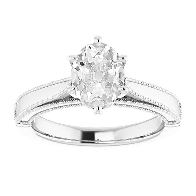 Solitär Ovaler Altschliff Echt Diamantring 6 Zinken Set 4 Karat Konischer Schaft