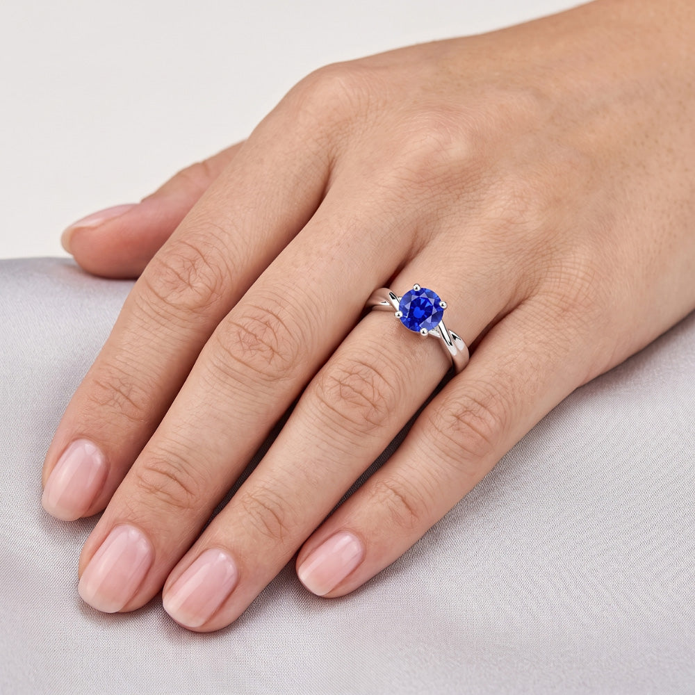Solitär Saphir Ring 1 Karat U Krappenfassung Gold Twisted Shank
