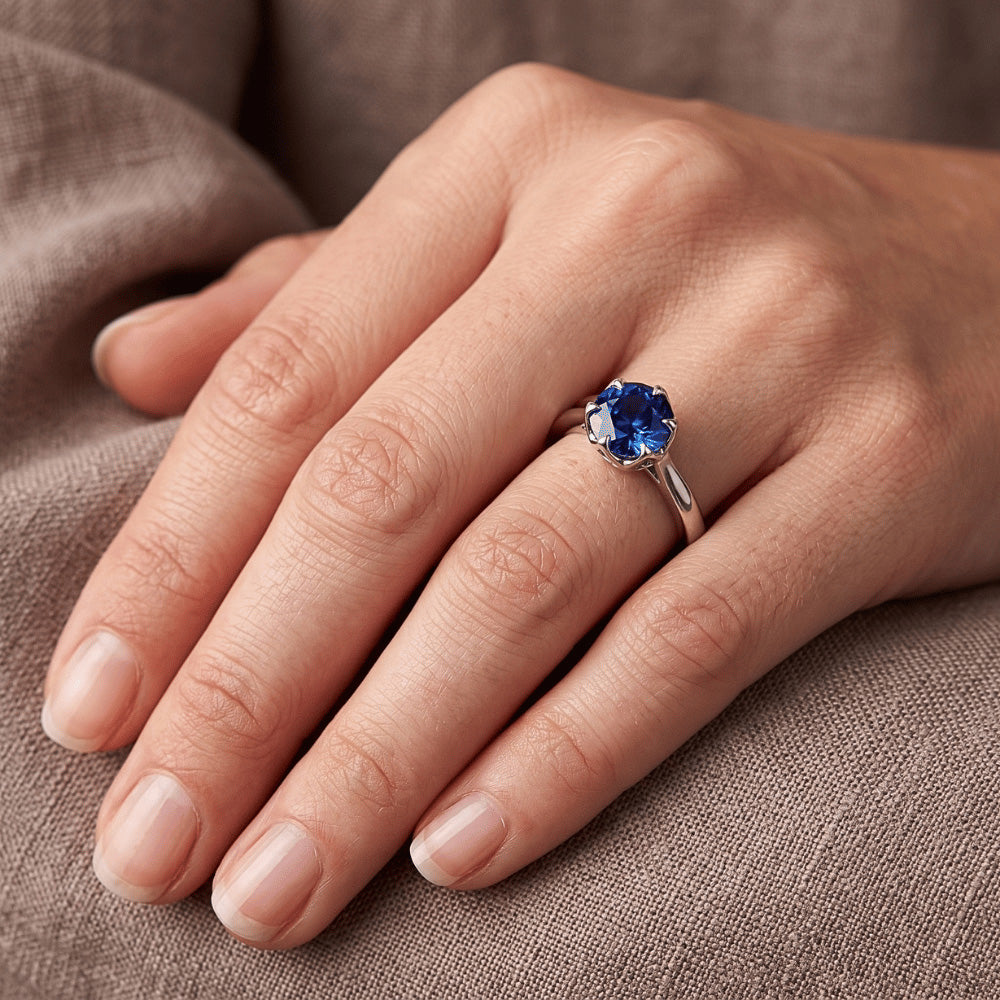 Solitär Sri Lanka Saphir Ring 2 Karat Konischer Schaft Weißgold
