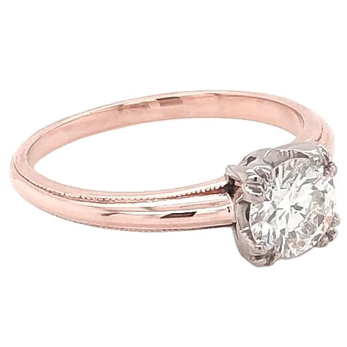 Solitär-Verlobungsring 1 Karat Echt Klaue Prong Milgrain Roségold 14K